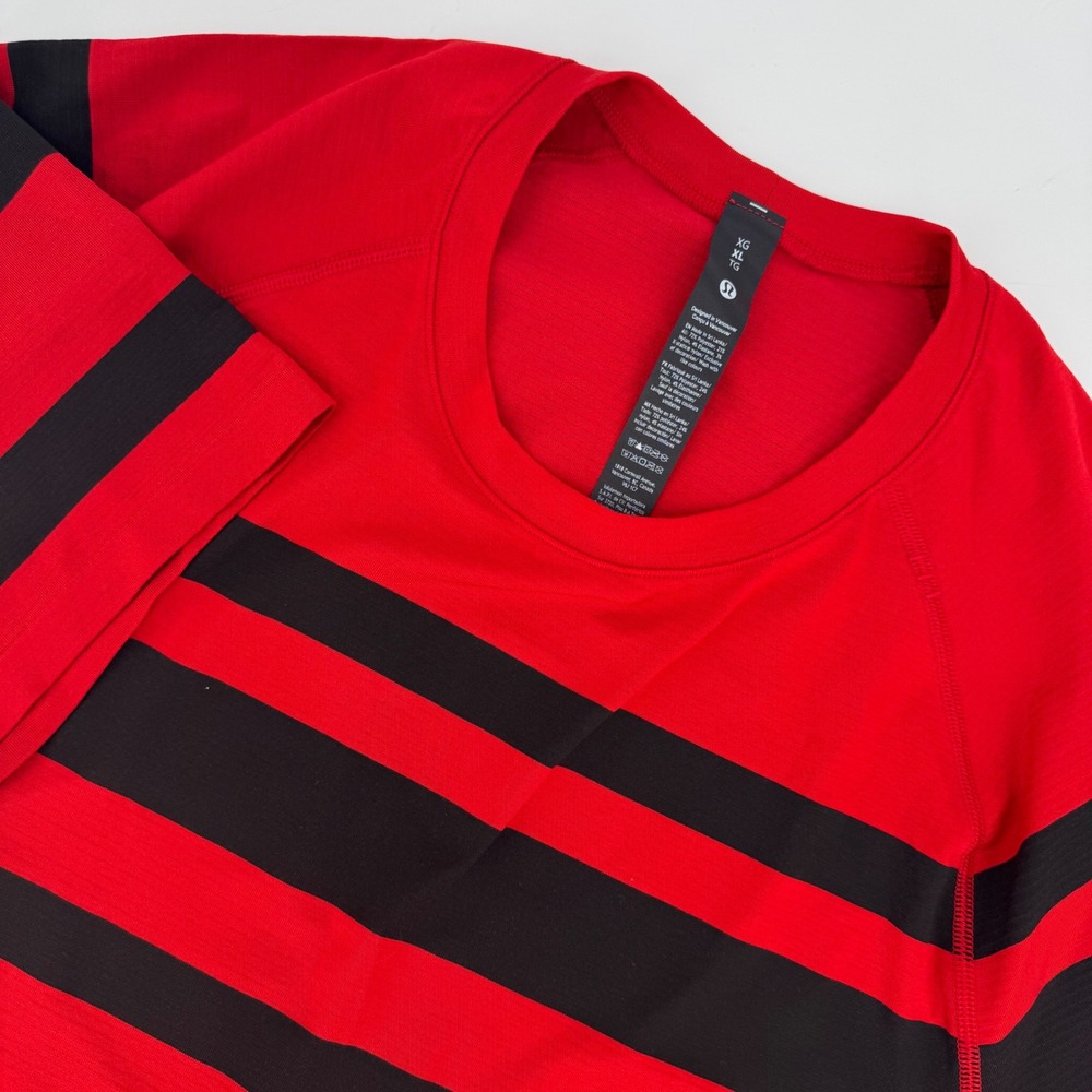 Lululemon Men Metal Vent Tech Short Sleeve Striped Red Black LM3GDSS XL